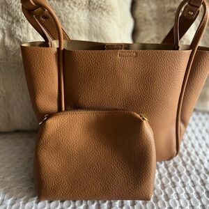 Brown Leather Tote and Pouch Set